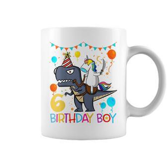 Kids Kids Unicorn Riding Dinosaur 6 Years Old Birthday Boy Coffee Mug - Seseable