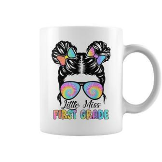 Kids Little Miss First Grade Messy Bun Sunglasses Tie Dye Coffee Mug - Seseable