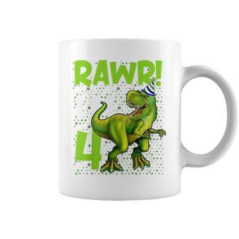 Kids Rawr Im 4 T Rex 4Th Birthday Gift Dinosaur 4 Year Old Boys Coffee Mug - Thegiftio UK