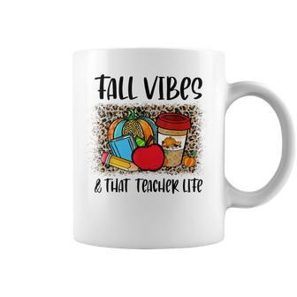 Leopard Fall Autumn Vibes Thankful Teacher Life Thanksgiving Coffee Mug - Thegiftio UK