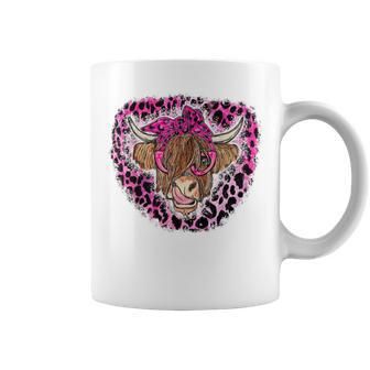 Leopard Pink Highland Cow Sunglasses Bandana Western Heifer Coffee Mug - Thegiftio UK