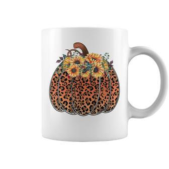 Leopard Pumpkin Womens Halloween Sunflowers Thanksgiving Coffee Mug - Seseable