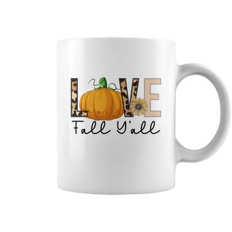 Love Fall Yall Pumpkin Lovers Thankful Coffee Mug - Seseable