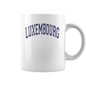 Luxembourg Varsity Style Navy Blue Text Coffee Mug | Mazezy