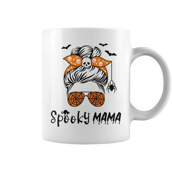 Messy Bun Spooky Mama Mom Funny Halloween Costume Skull Coffee Mug - Seseable
