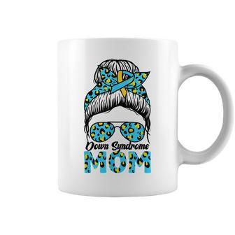 Messy Bun Sunglass Leopard Down Syndrome Awareness Mom Life Coffee Mug - Thegiftio UK