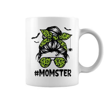 Momster For Women Halloween Mom Messy Bun Leopard Coffee Mug - Seseable
