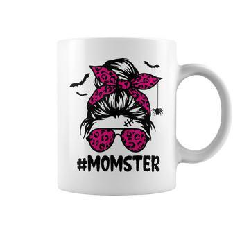 Momster Shirt For Women Halloween Mom Messy Bun Leopard V4 Coffee Mug - Thegiftio UK