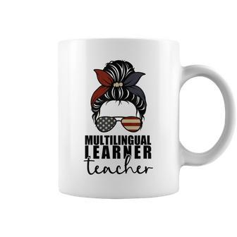 Multilingual Learner Teacher Messy Bun Flag Us Multilingual Coffee Mug - Thegiftio UK