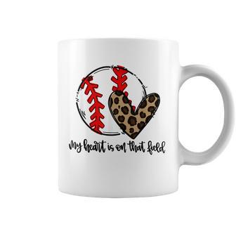 My Heart Is On That Field Baseball Leopard Heart Coffee Mug - Thegiftio