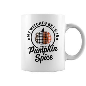 My Witches Brew Is Pumpkin Spice Halloween Plaid Leopard V2 Coffee Mug - Seseable