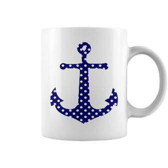 Navy Blue Preppy Polka Dot Anchor Sailing Beach Coffee Mug - Thegiftio UK