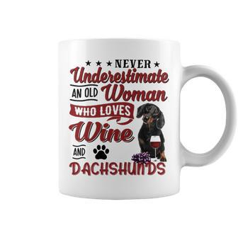 Never Underestimate An Old Woman Who Loves Wine And Dachshunds Coffee Mug - Thegiftio UK