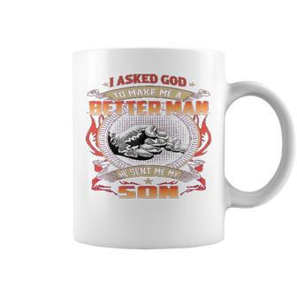 New Mens Tops Daddy Father And Son S I Asked God To Make Me A Better Man He Sent Me My Son Printed Graphic Design Printed Casual Daily Basic Coffee Mug - Thegiftio UK