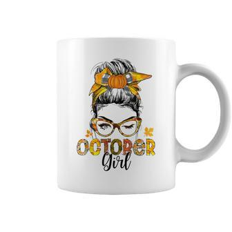 October Girl Messy Bun Hair Fall Tree Autumn Halloween Coffee Mug - Thegiftio UK
