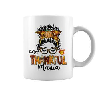 One Thankful Mama Funny Messy Bun Fall Autumn Thanksgiving  Coffee Mug