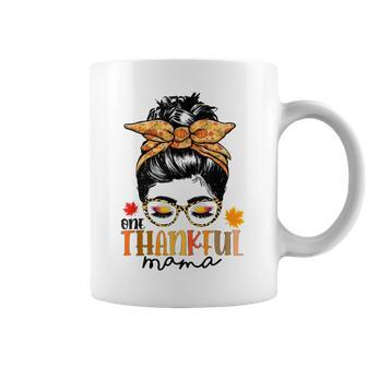 One Thankful Mama Funny Messy Bun Fall Autumn Thanksgiving V10 Coffee Mug - Thegiftio