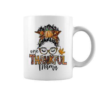 One Thankful Mama Messy Bun Funny Fall Autumn Thanksgiving Coffee Mug - Thegiftio