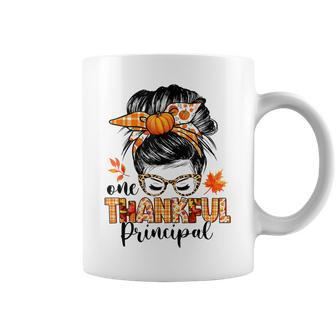 One Thankful Principal Messy Bun Fall Autumn Thanksgiving Coffee Mug - Thegiftio