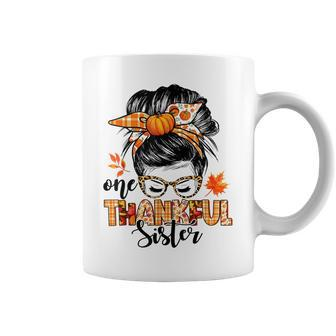 One Thankful Sister Messy Bun Fall Autumn Thanksgiving  Coffee Mug
