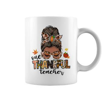 One Thankful Teacher Messy Bun Fall Thanksgiving Women  Coffee Mug