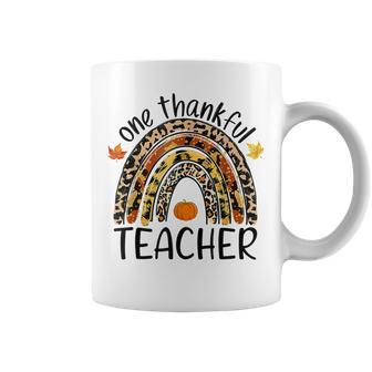 One Thankful Teacher Thanksgiving Rainbow Leopard Fall Coffee Mug - Thegiftio UK
