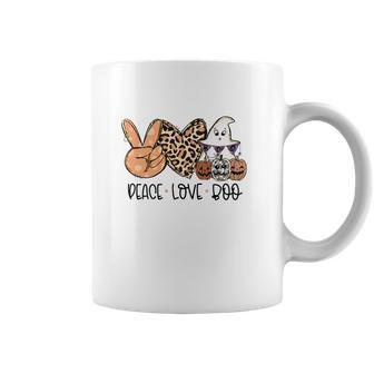 Peace Love Boo Leopard Heart Boo Crew Halloween Coffee Mug - Seseable