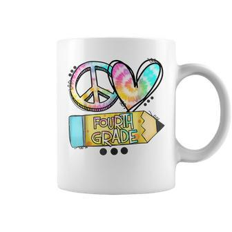 Peace Love Fourth Grade Funny Tie Dye Student Teacher Coffee Mug - Thegiftio UK