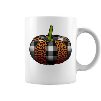 Plaid Pumpkin Leopard Buffalo Check Pumpkin Fall Halloween Coffee Mug - Seseable