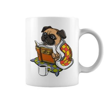 Pug Dog Reading Book And Drinking Coffee Coffee Mug - Thegiftio UK