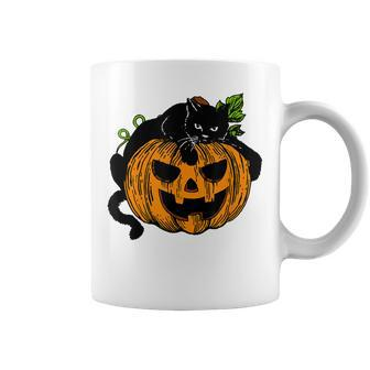 Pumpkin And Black Cat Girls Women Halloween Vintage Coffee Mug - Thegiftio UK
