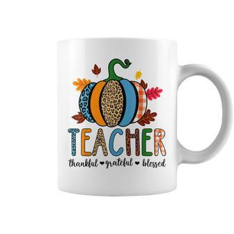 Pumpkin Leopard Teacher Thankful Grateful Blessed V3 Coffee Mug - Seseable