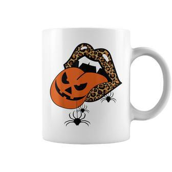 Pumpkin Tongue Out Vampire Leopard Lips Spider Halloween Coffee Mug - Seseable