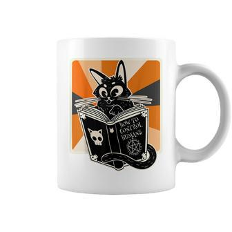 Retro Black Cat How To Control Humans Halloween Witch Cat Coffee Mug - Thegiftio UK