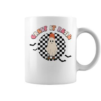 Retro Checkered Creep It Real Ghost Skater Funny Halloween Coffee Mug - Seseable