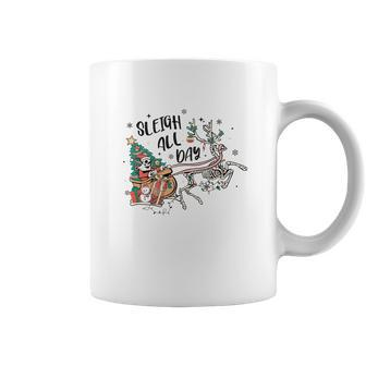 Retro Christmas Skeleton Funny Sleigh All Day Coffee Mug - Seseable