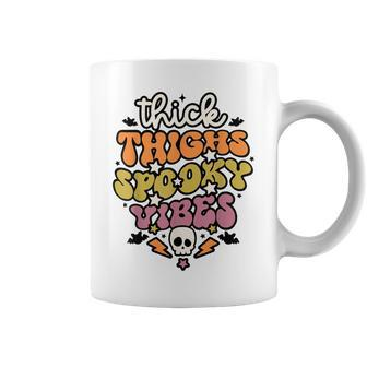 Retro Groovy Thick Thighs Spooky Vibes Funny Halloween V3 Coffee Mug - Seseable