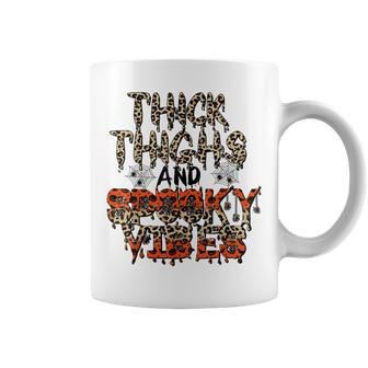 Retro Leopard Thick Thighs And Spooky Vibes Funny Halloween Coffee Mug - Seseable