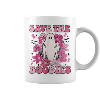 Save The Boobies Pink Ghost Women Breast Cancer Halloween Coffee Mug - Thegiftio UK