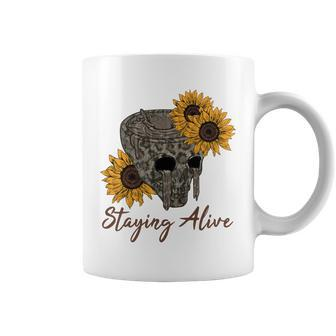 Skeleton And Plants Staying Alive Flower Design Coffee Mug - Seseable