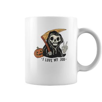 Skeleton Halloween I Love My Job Cute The Death Design Coffee Mug - Seseable