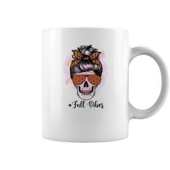Skull Messy Bun Fall Vibes Coffee Mug - Seseable