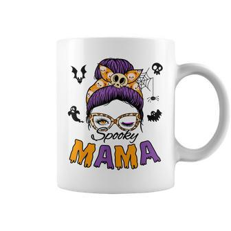 Skull Messy Bun Halloween Spooky Mama Mom Halloween Coffee Mug - Seseable