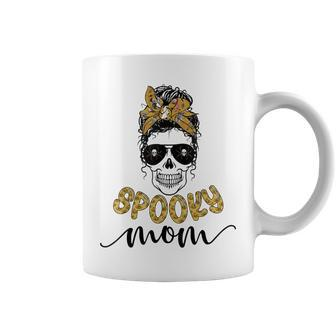 Skull Spooky Mom Messy Bun Mama Spider Halloween Zombie Coffee Mug - Seseable