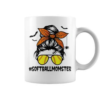 Softball Momster Shirt For Women Halloween Mom Messy Bun Coffee Mug - Thegiftio UK