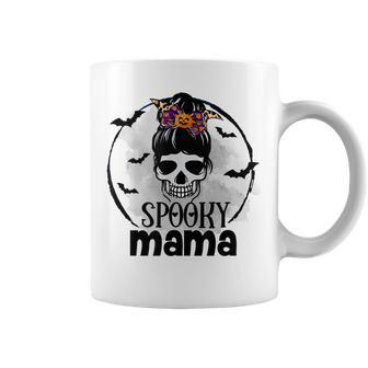 Spooky Mama Funny Halloween Mom Messy Bun Spooky Vibes Coffee Mug - Seseable
