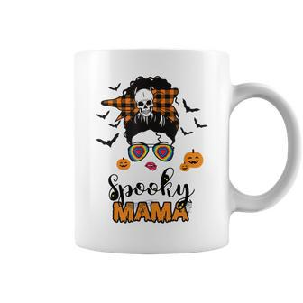 Spooky Mama Messy Bun For Halloween Messy Bun Mom Monster Coffee Mug - Seseable