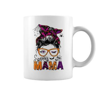 Spooky Mama Messy Bun Mom Life Halloween Costume Coffee Mug - Seseable