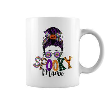 Spooky Mama Messy Bun Skull Mom Monster Bleached Halloween Coffee Mug - Seseable