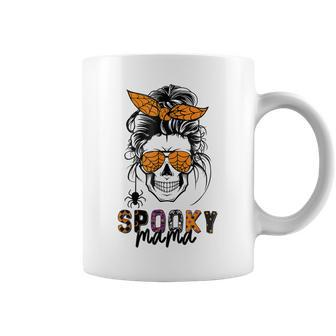 Spooky Mama Skull Halloween Womens Messy Bun Witch Coffee Mug - Seseable